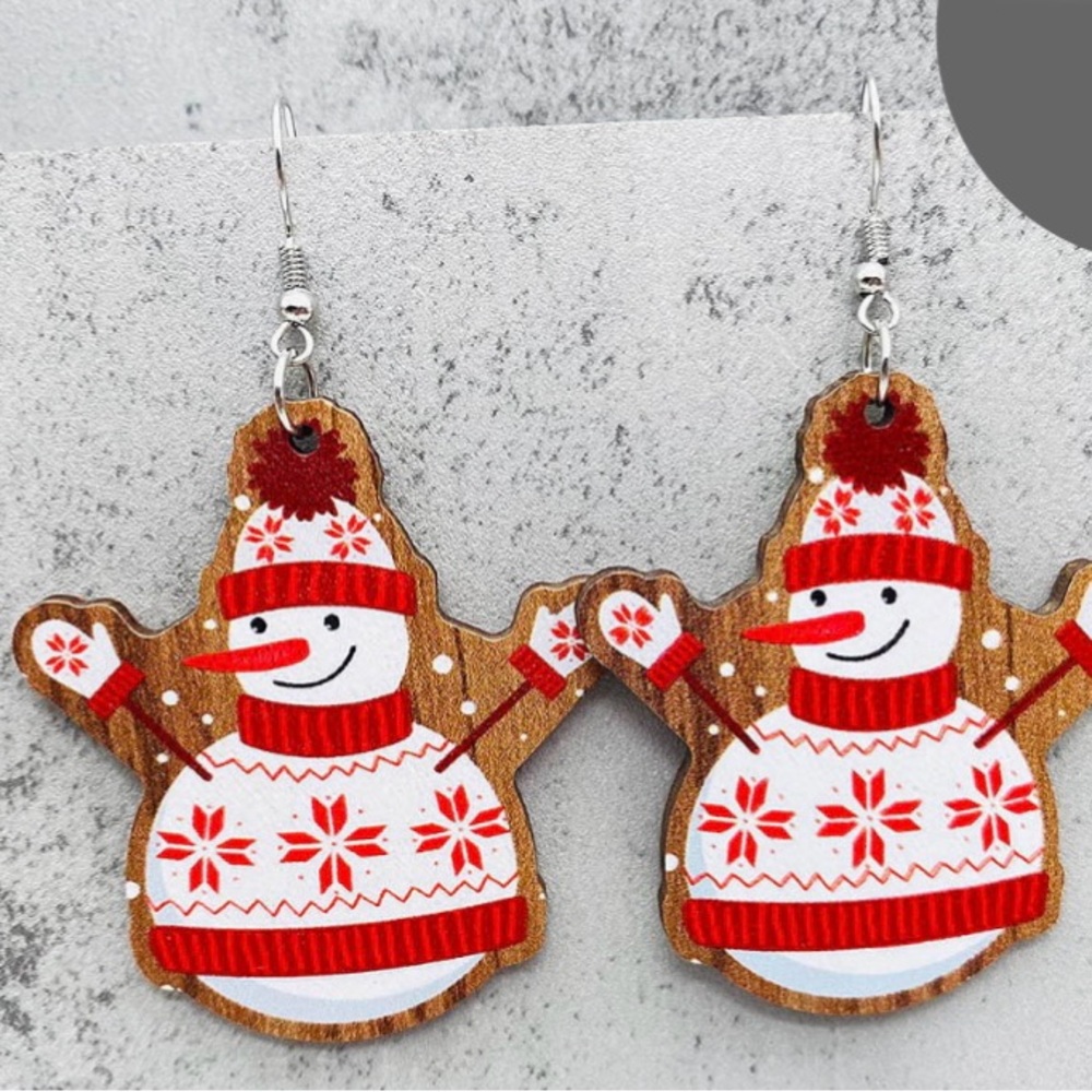 Festive Snowman Wooden Earrings